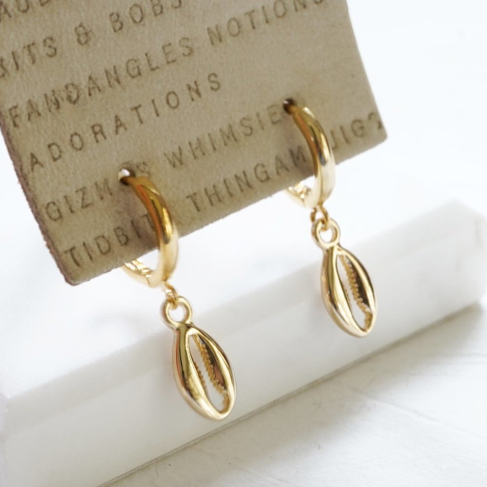 Anthropologie Shell Huggie Drop Earrings